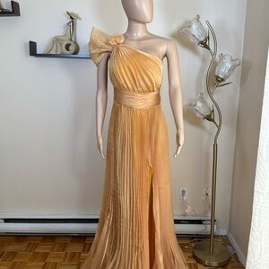 Othr Gold One-Shoulder Pleated Dress